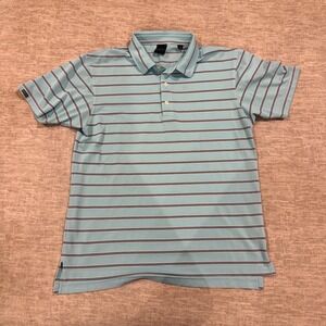 Dunning Golf Polo Shirt Striped Performance Athletic Casual‎ Blue Mens Medium